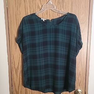 Maurices Green and Black Plaid Short Sleeve Blouse